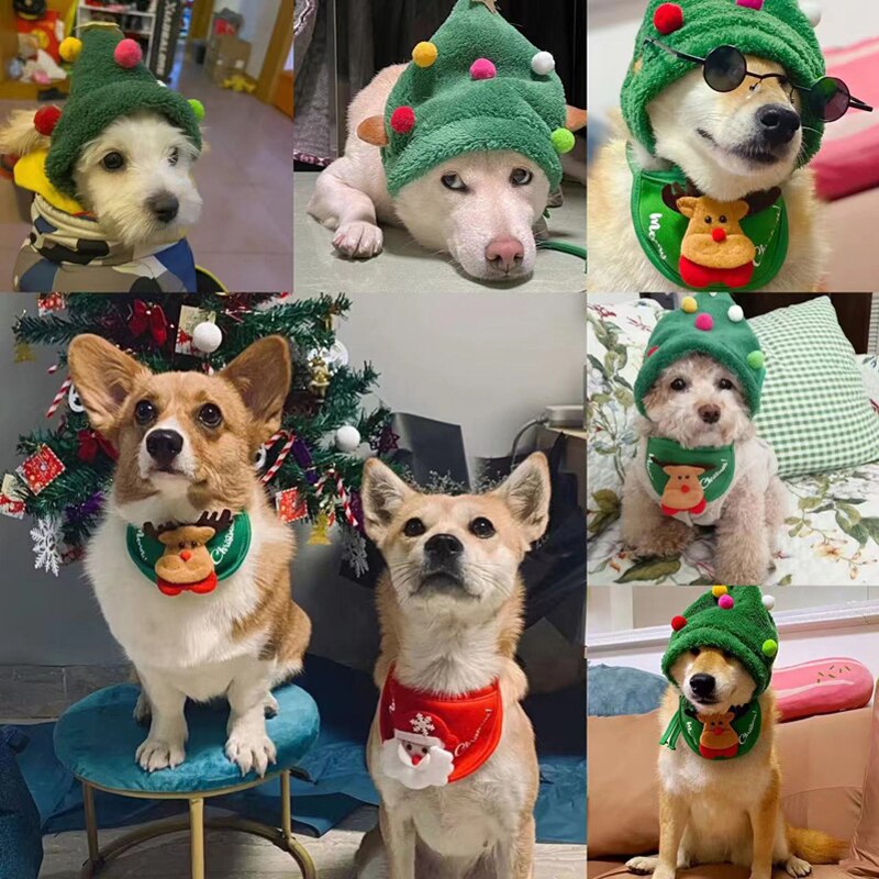 Dog Christmas Hat Funny Pets Santa Bibs New Year Party Cosplay Costume