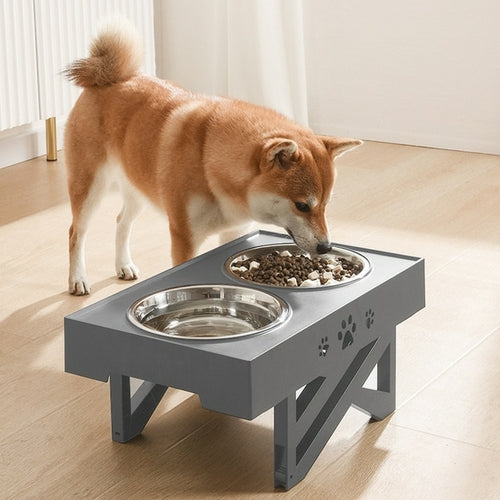 Dog Double Bowls Adjustable Elevated Feeder Pet Feeding Raise Cat Food