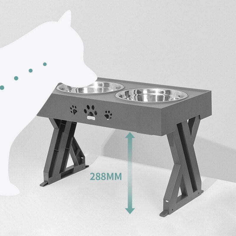 Dog Double Bowls Adjustable Elevated Feeder Pet Feeding Raise Cat Food