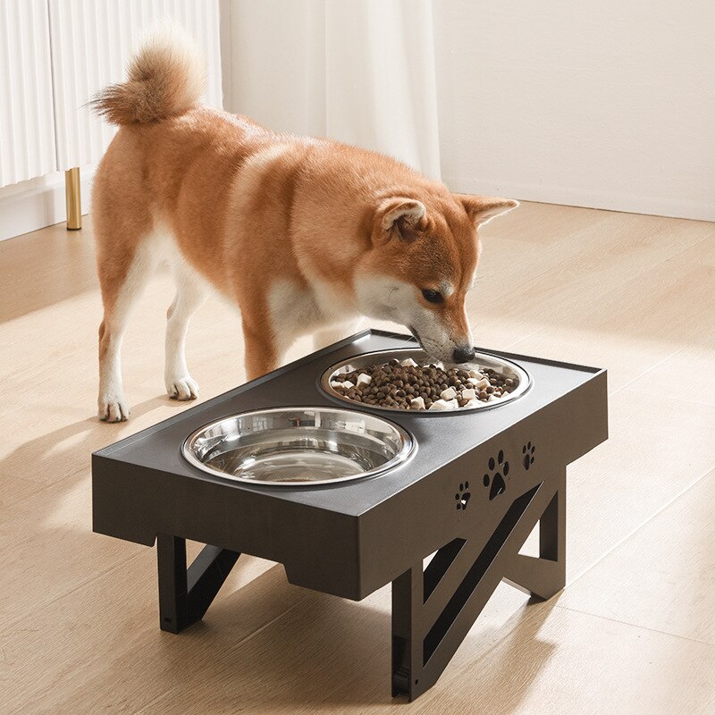 Dog Double Bowls Adjustable Elevated Feeder Pet Feeding Raise Cat Food