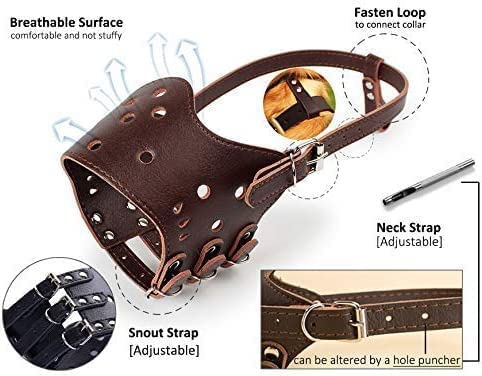 Dog Muzzle Leather Comfort Secure Anti-barking Muzzles Breathable And