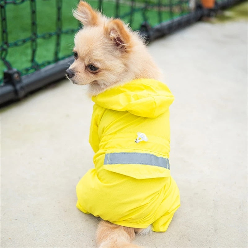 Dog Raincoat Reflective Overalls Pet Dog Waterproof Raincoat Clothes