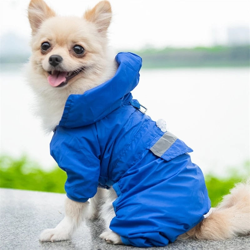 Dog Raincoat Reflective Overalls Pet Dog Waterproof Raincoat Clothes