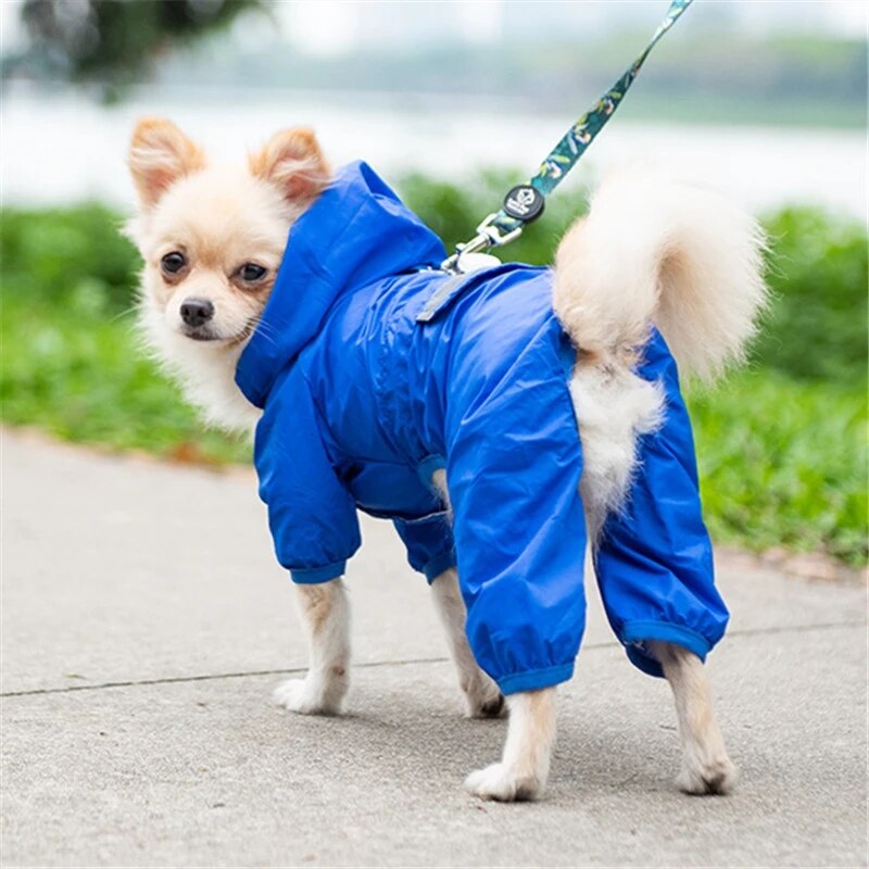 Dog Raincoat Reflective Overalls Pet Dog Waterproof Raincoat Clothes