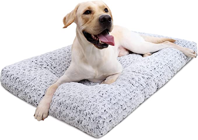 Washable Dog Bed Deluxe Plush Dog Crate Beds Fulffy Comfy Kennel Pad Anti-Slip Pet Sleeping Mat for Large, Jumbo, Medium, Small Dogs Breeds, 41" x 27", Gray