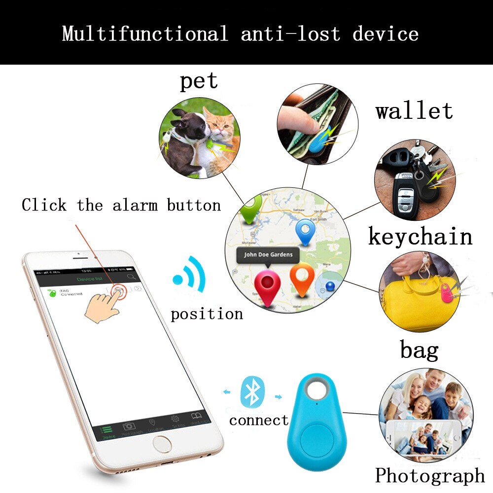 EW Bluetooth Anti Lost Device Smart Key Water Drop Children's Wallet