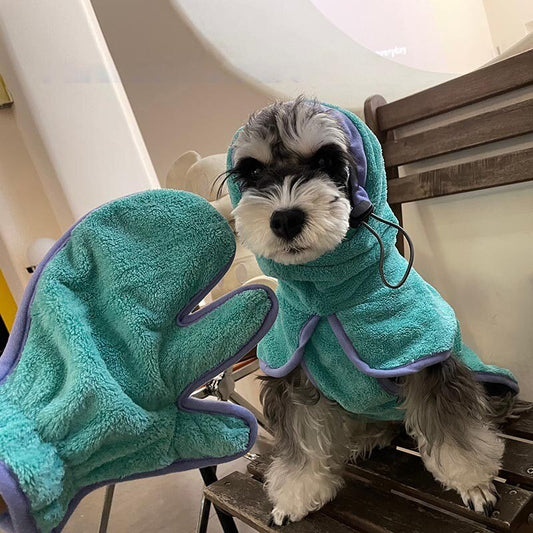 Fleece Warm Pet Dog Bath Towel Fully Wrapped Schnauzer Coat For Small