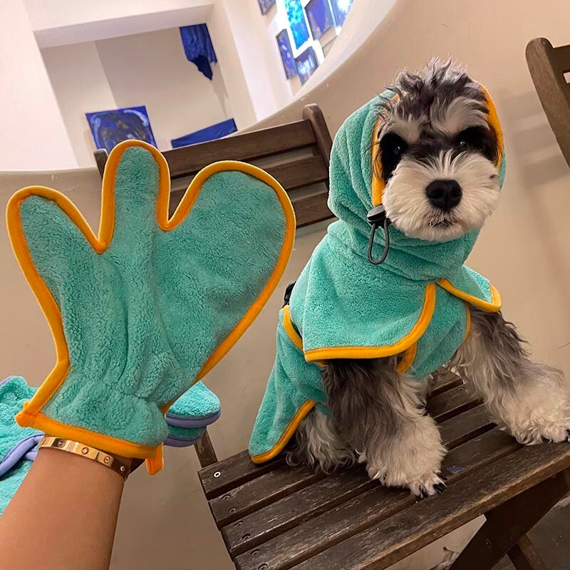 Fleece Warm Pet Dog Bath Towel Fully Wrapped Schnauzer Coat For Small