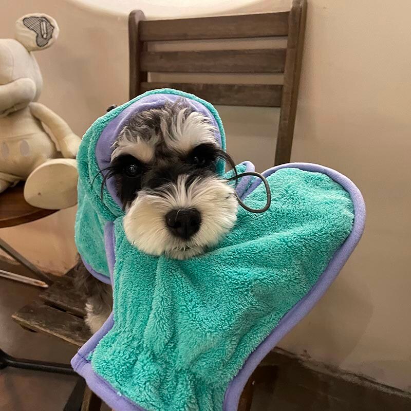 Fleece Warm Pet Dog Bath Towel Fully Wrapped Schnauzer Coat For Small