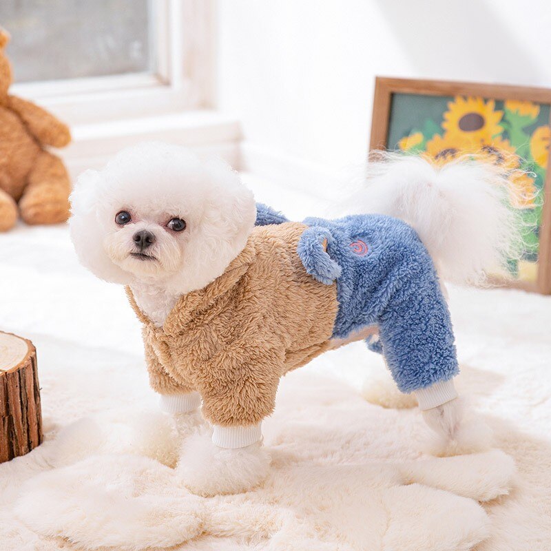 Fleece Warm Pet Dog Clothes Winter Warm Pet Jumpsuit Hooded Dog Coat