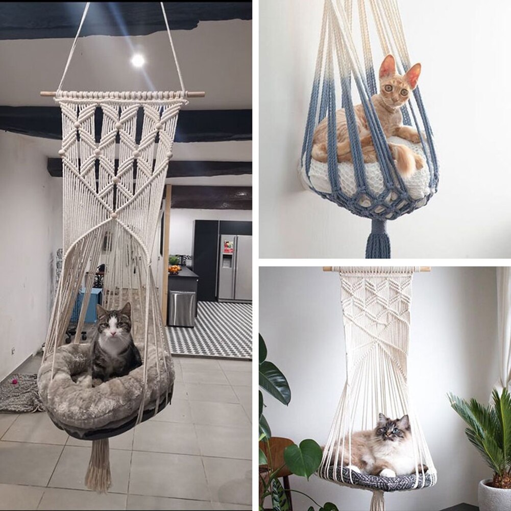 Hand Woven Hanging Basket Cotton Pet Nest Cat Dog Hammock Thread Toy