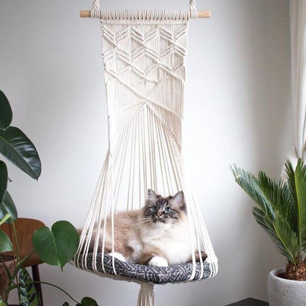 Hand Woven Hanging Basket Cotton Pet Nest Cat Dog Hammock Thread Toy