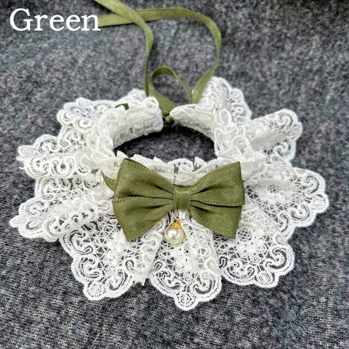 Lace Bowknot Pearl Collar Cat Dog Neckerchief Pet Cats Kitten Dog