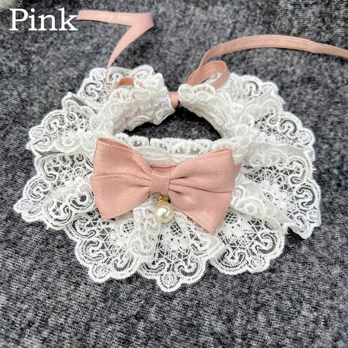 Lace Bowknot Pearl Collar Cat Dog Neckerchief Pet Cats Kitten Dog