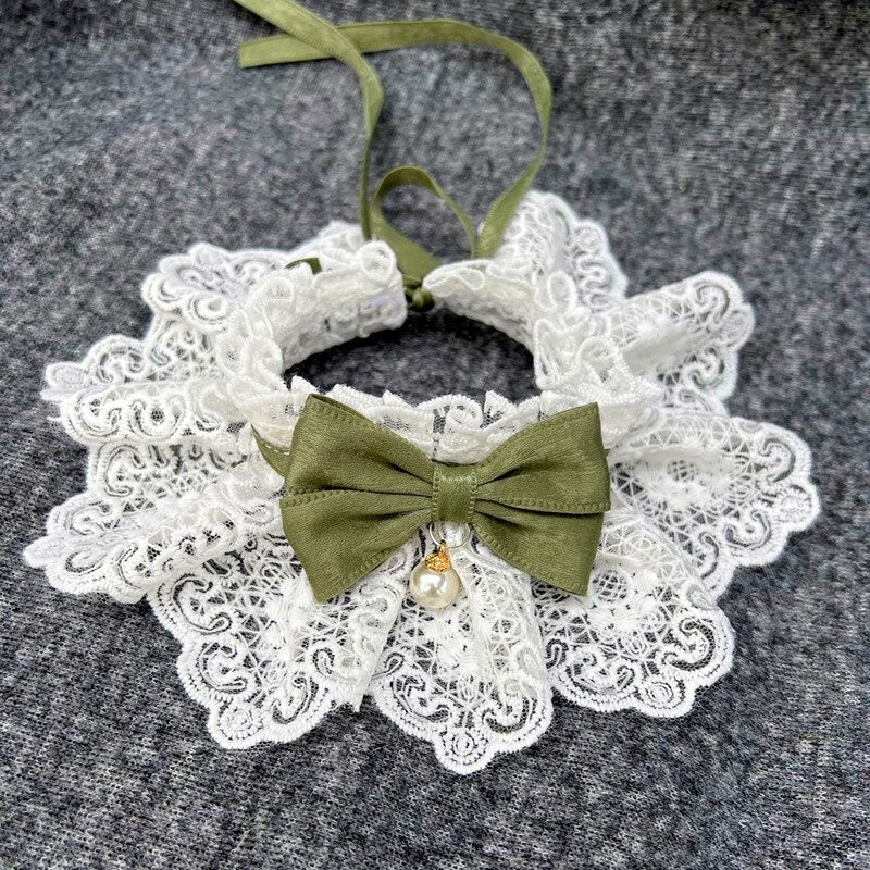 Lace Bowknot Pearl Collar Cat Dog Neckerchief Pet Cats Kitten Dog