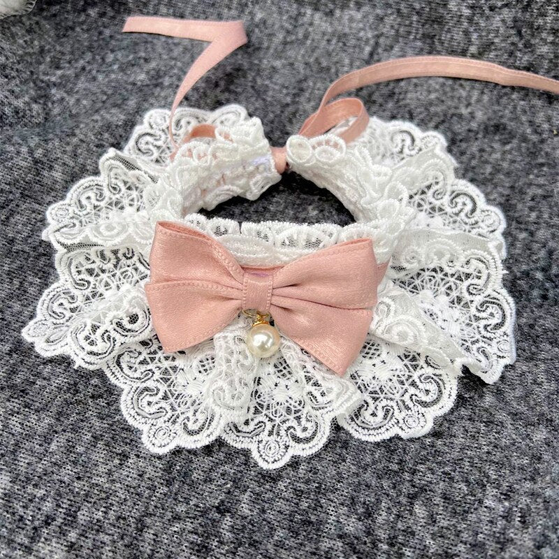 Lace Bowknot Pearl Collar Cat Dog Neckerchief Pet Cats Kitten Dog