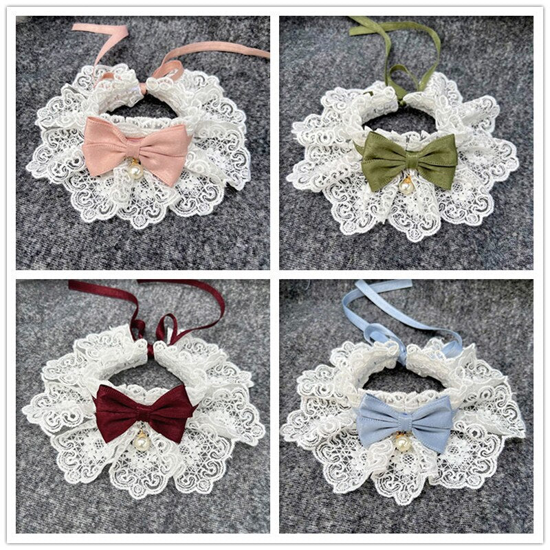 Lace Bowknot Pearl Collar Cat Dog Neckerchief Pet Cats Kitten Dog