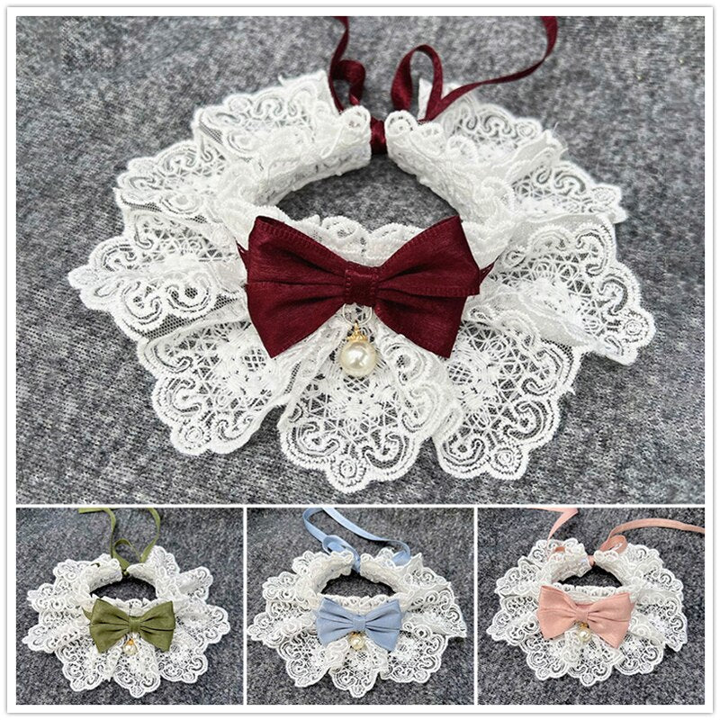 Lace Bowknot Pearl Collar Cat Dog Neckerchief Pet Cats Kitten Dog