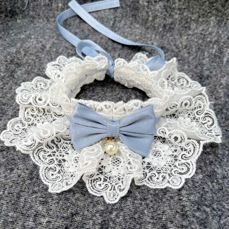 Lace Bowknot Pearl Collar Cat Dog Neckerchief Pet Cats Kitten Dog