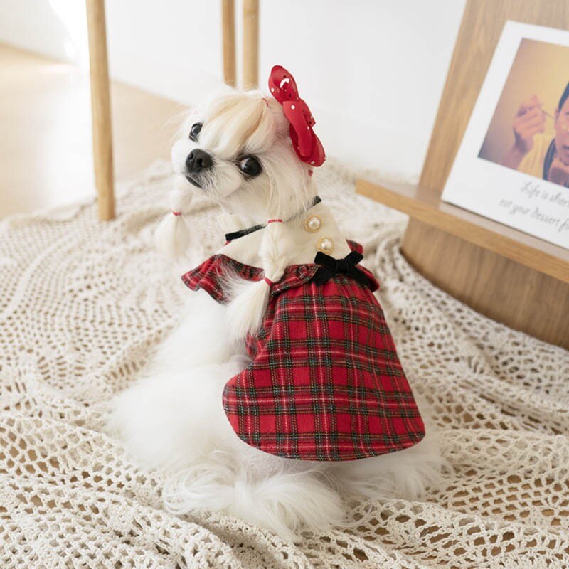 Luxurious Classic Plaid Skirt Autumn Pet Dog Clothes Christmas Dresses