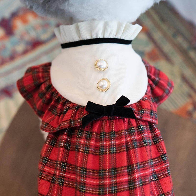 Luxurious Classic Plaid Skirt Autumn Pet Dog Clothes Christmas Dresses