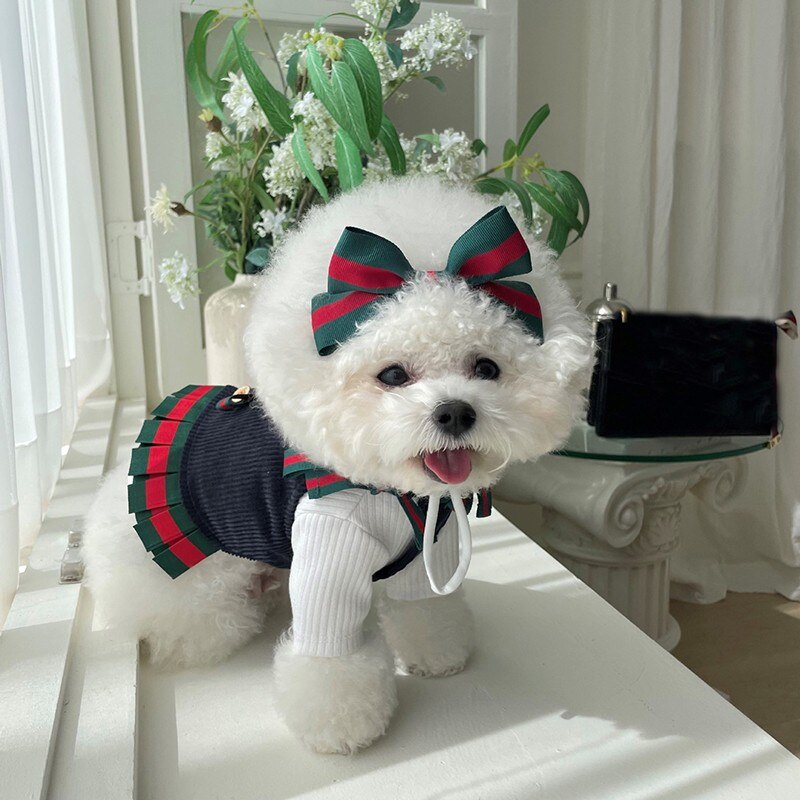 Luxurious Dog Dresses With Hairpin Spring Summer Pet Dog Clothes For