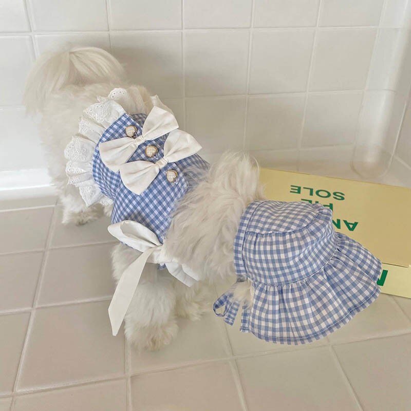 Luxurious Princess Dresses Summer Pet Dog Clothes Adjustable Plaid