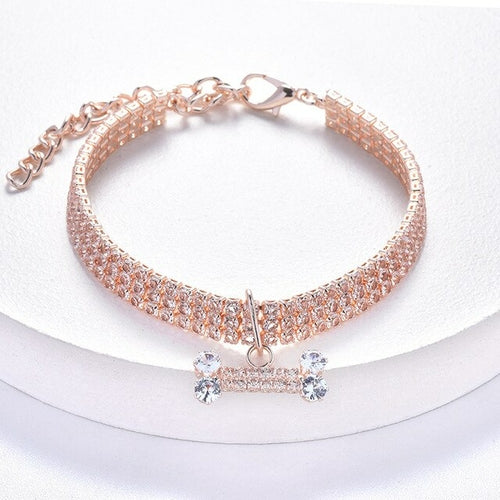 Luxury Metal Copper Pet Necklace Cat Dog Collar With Diamond Zircon