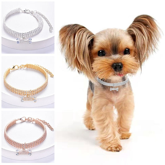 Luxury Metal Copper Pet Necklace Cat Dog Collar With Diamond Zircon