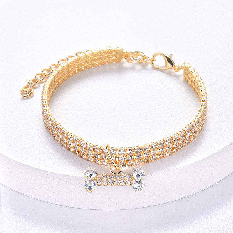 Luxury Metal Copper Pet Necklace Cat Dog Collar With Diamond Zircon