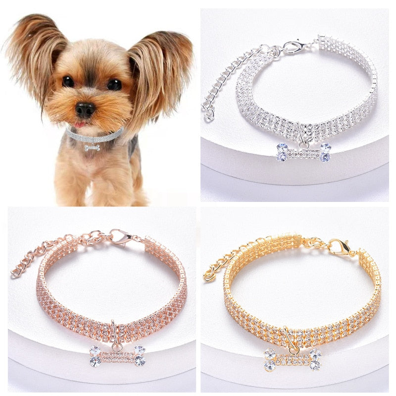 Luxury Metal Copper Pet Necklace Cat Dog Collar With Diamond Zircon