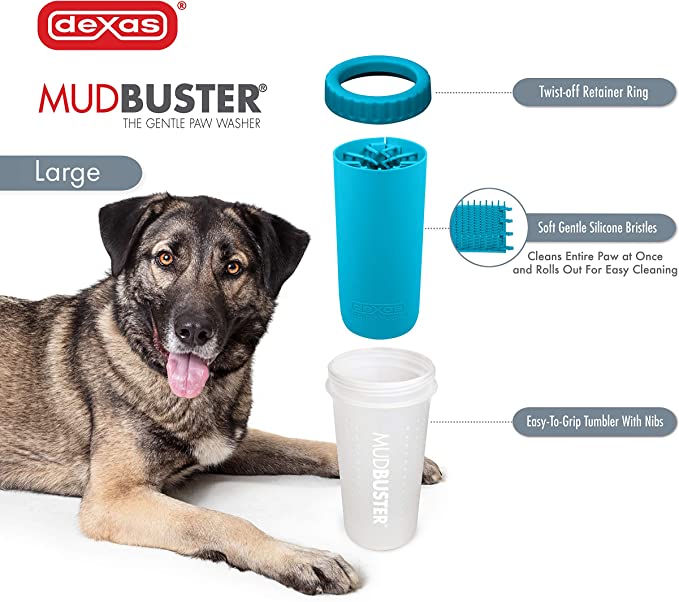 Dexas MudBuster Portable Dog Paw Cleaner, Large, Blue (PW720312)