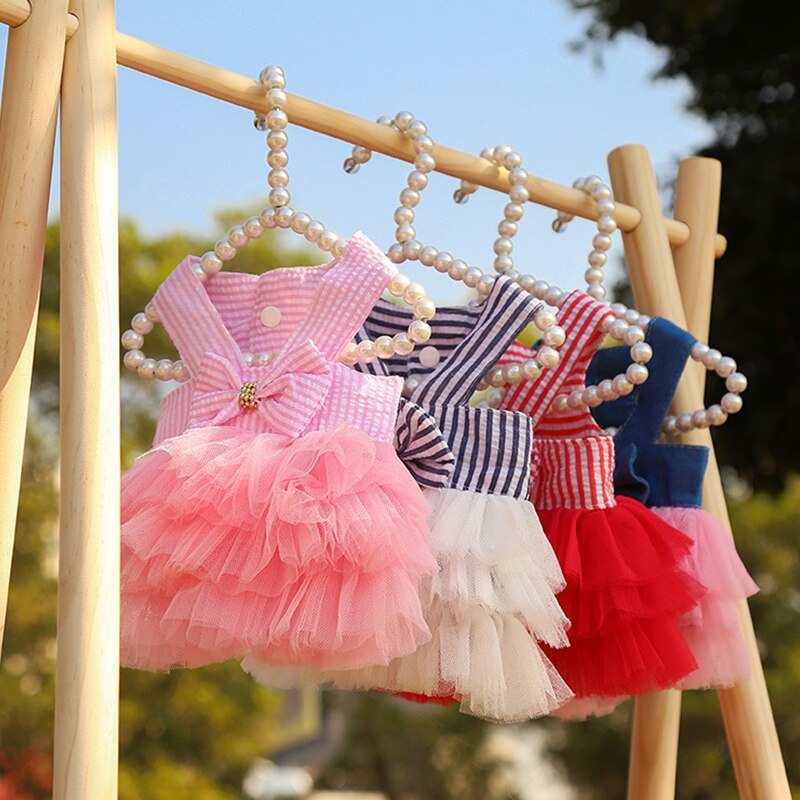 New Dog Princess Dresses Puppy Bow Knot Dress Pet Tutu Skirt Striped