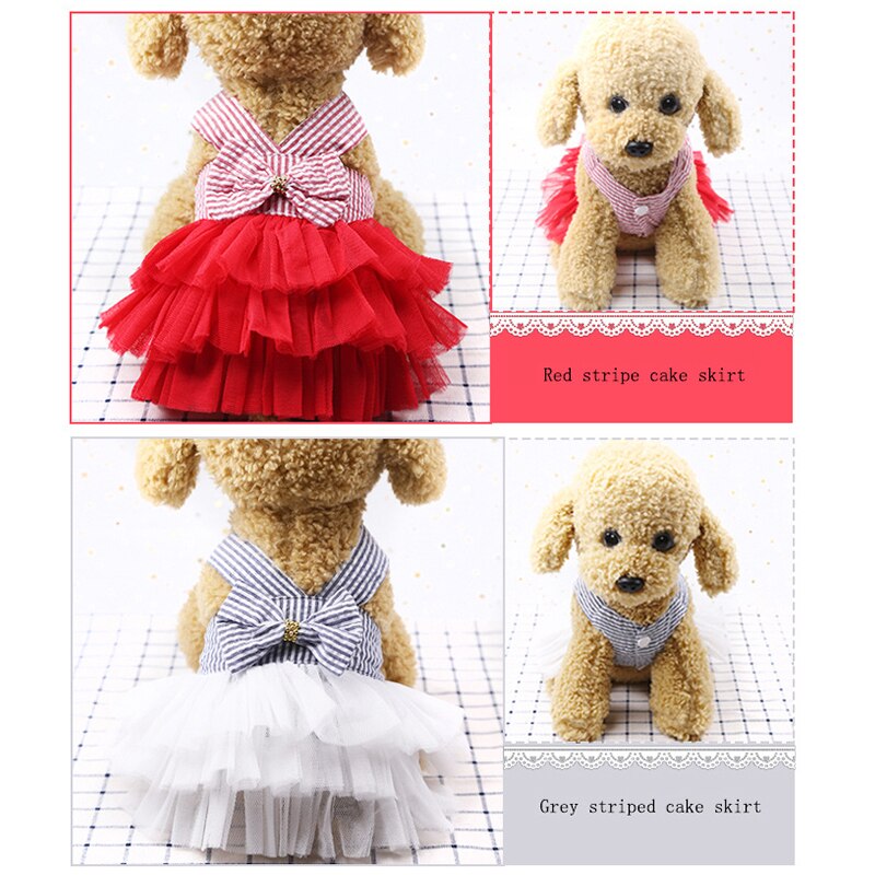 New Dog Princess Dresses Puppy Bow Knot Dress Pet Tutu Skirt Striped