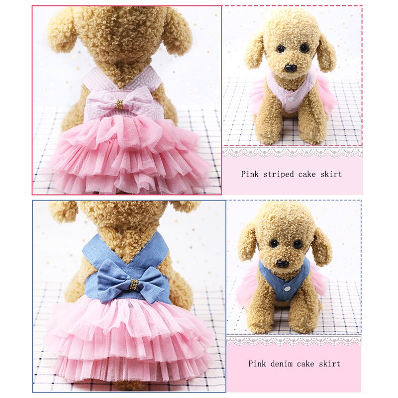 New Dog Princess Dresses Puppy Bow Knot Dress Pet Tutu Skirt Striped