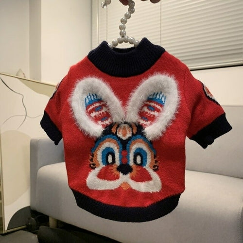 New Year'S Cute Rabbit Red Dog Sweater French Bulldog Chenery Small