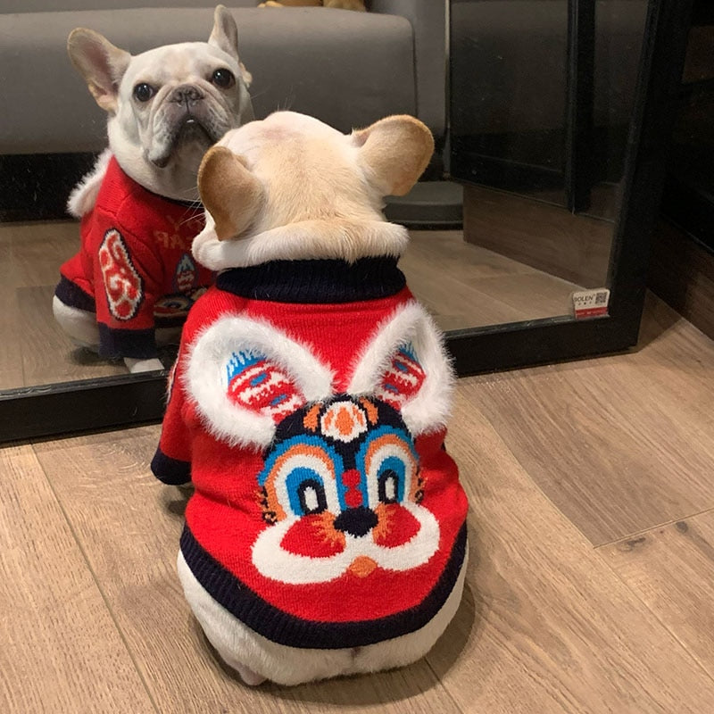 New Year'S Cute Rabbit Red Dog Sweater French Bulldog Chenery Small