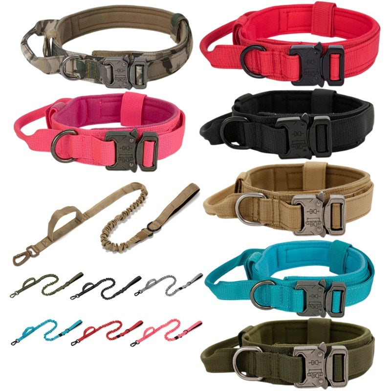 Pet Dog Collar Leash Military Heavy Duty For Medium Large Dogs