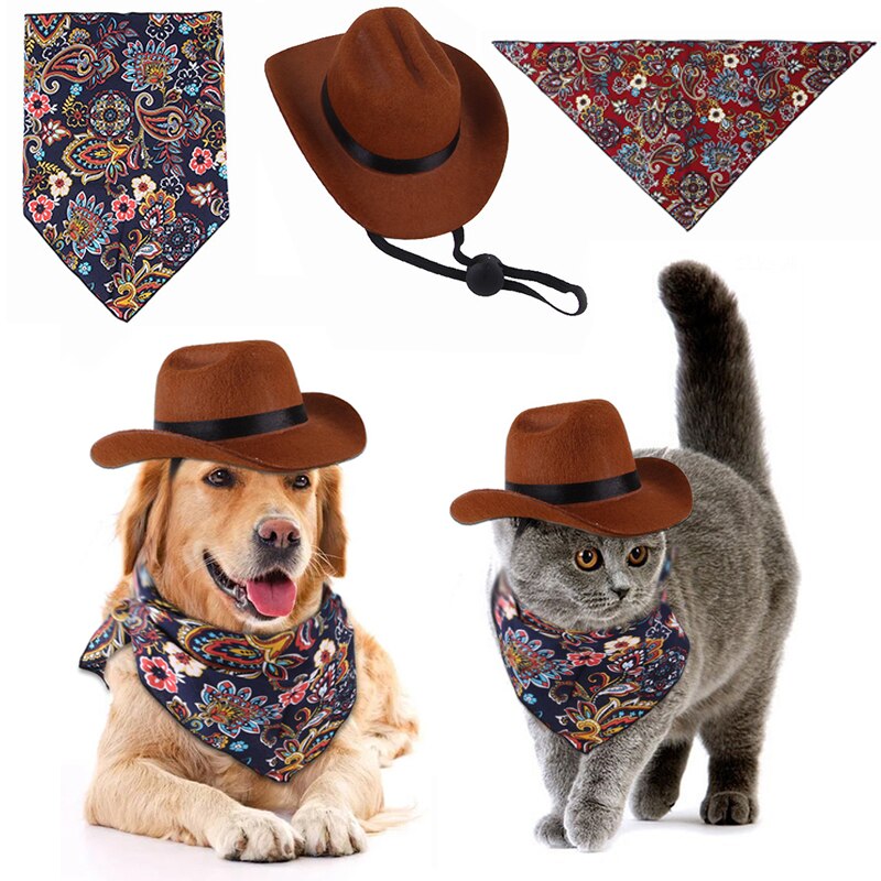 Pet Hat Dog Cat Western Cowboy Hat Christmas Pet Triangle Scarf