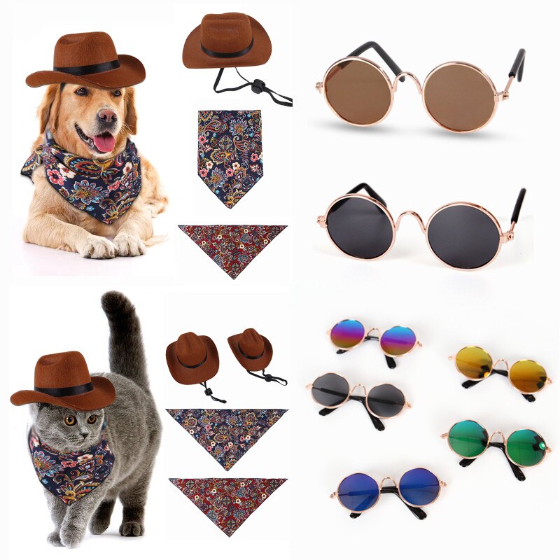 Pet Hat Dog Cat Western Cowboy Hat Christmas Pet Triangle Scarf