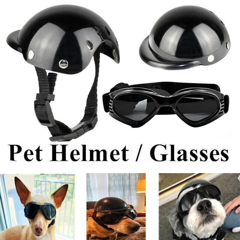 Pet Motorcycle Helmet Set Pets Black Heart Shape Glasses Fit