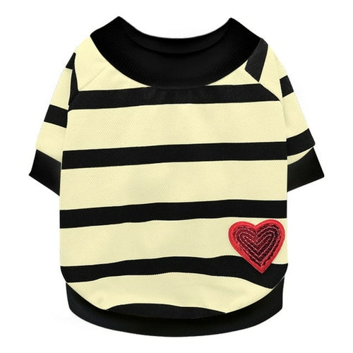 Pet dog spring and summer black and white striped love round neck