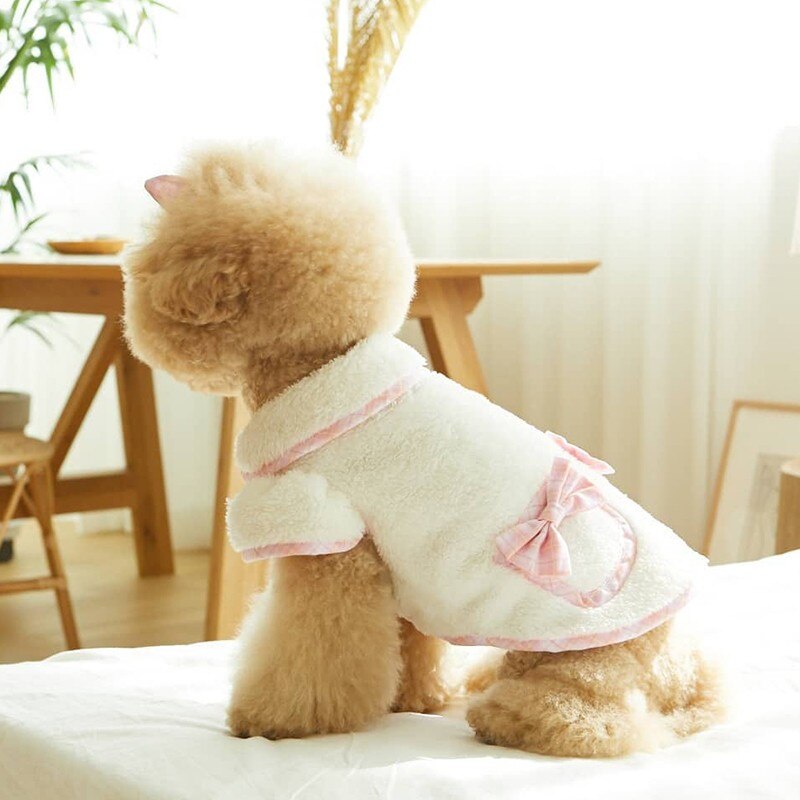 Plush Dog Coat Autumn Winter Dog Clothes Sweet Pink Bow Sweater Dog