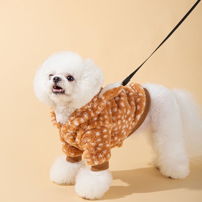 Plush Elk Coat For Dogs Winter Soft Pet Dog Clothes With Tow Ring Cute