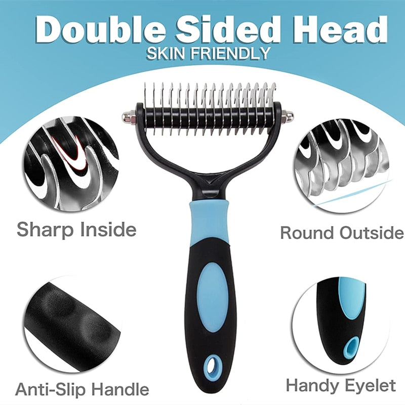 Professional Pet Deshedding Brush 2 Sided Dematting Dog Comb Cat Brush