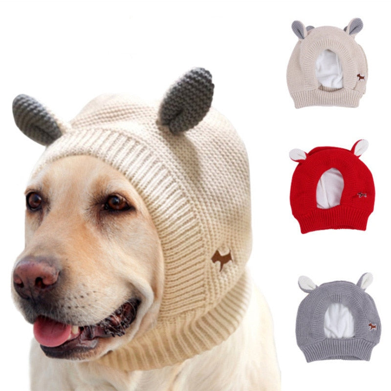 Quiet Dog Ear Muffs Noise Protection Pet Ears Covers Knitted Hat