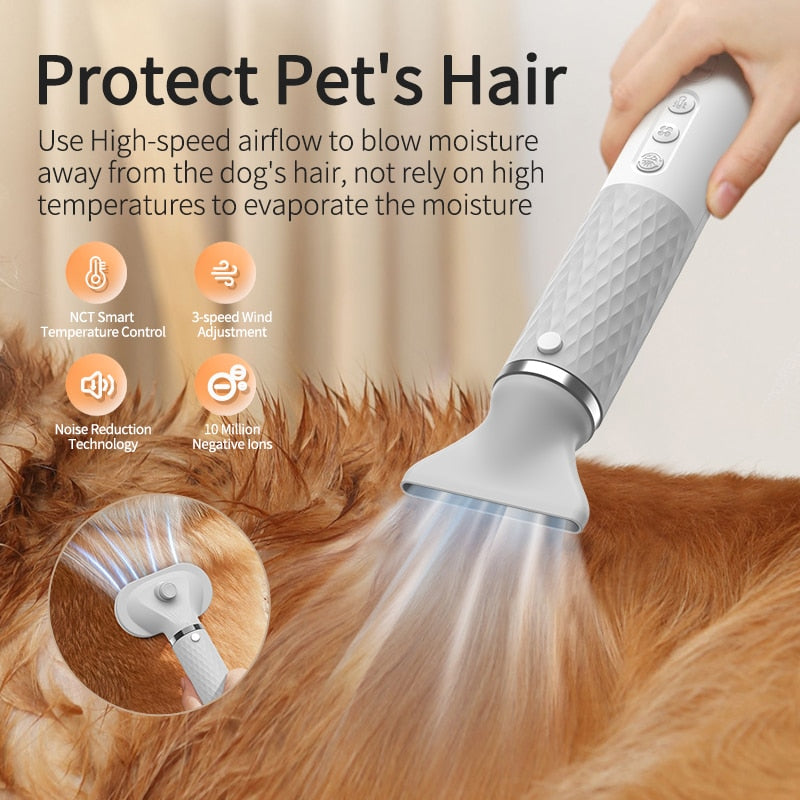 ROJECO Portable 2 in 1 Pet Hair Dryer For Dogs Cat Grooming Comb Brush