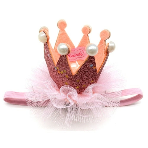 Red Style Pet Birthday Crown Dog Cap with Lace Pearl Exquisite Sequin