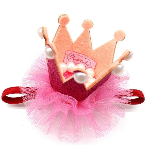 Red Style Pet Birthday Crown Dog Cap with Lace Pearl Exquisite Sequin