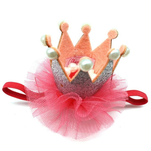 Red Style Pet Birthday Crown Dog Cap with Lace Pearl Exquisite Sequin